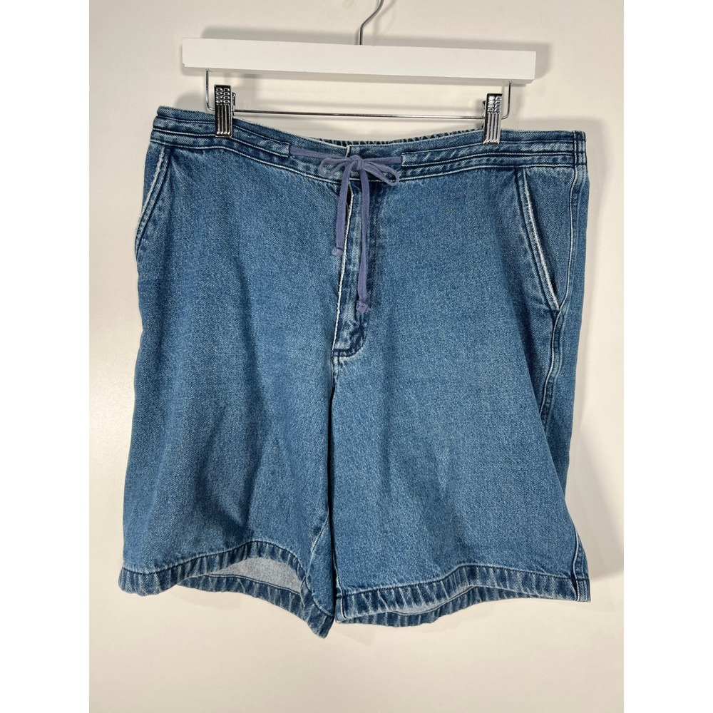 Vintage Blue Denim Carpenter Shorts Elastic Waist Utility 90s Gorpcore 36